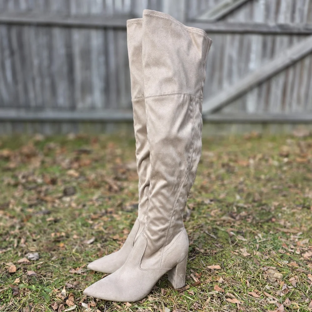 Marc Fisher Over the Knee Boots High Heel Size 9.5 Dark Natural Faux Suede